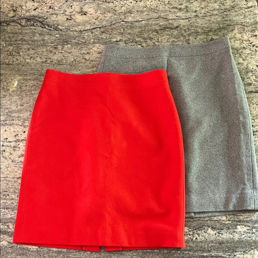 EUC Lot of 2 💎 J Crew The Pencil Skirt in Heather Grey & Pimento Wool Sz 6